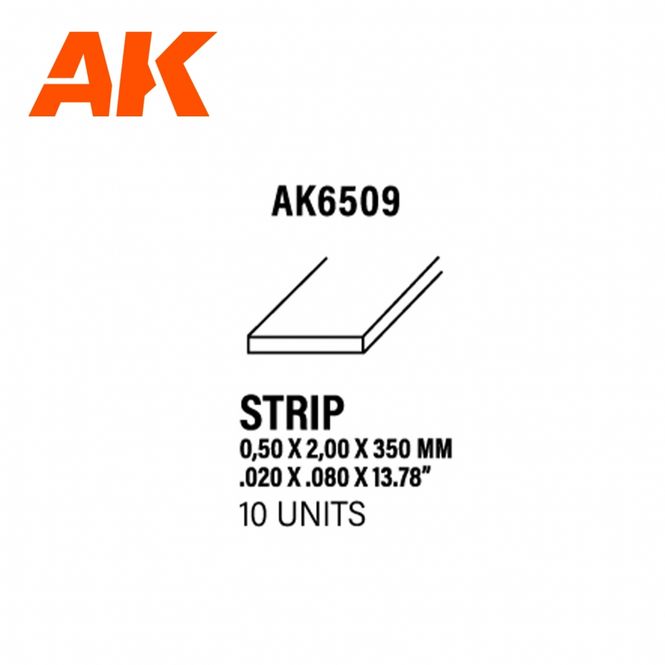 Main Image Strips 0.50 x 2.00 x 350mm - STYRENE STRIP