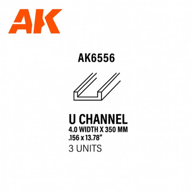 Main Image U Channel 4.0 width x 350mm - STYRENE STRIP