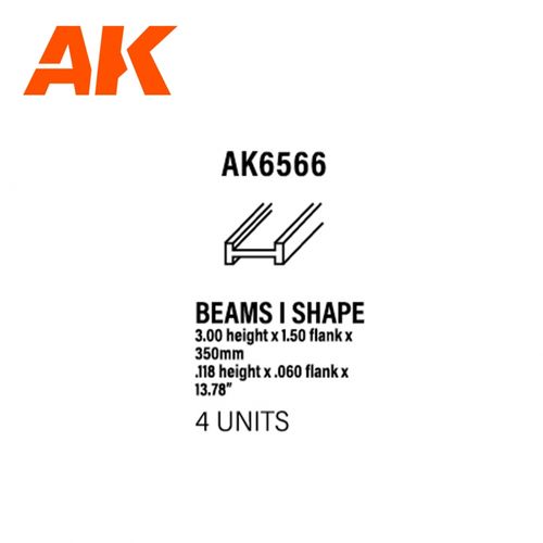 BEAMS I SHAPE 3.0 x 1.5 x 350mm x 4 units STYRENE