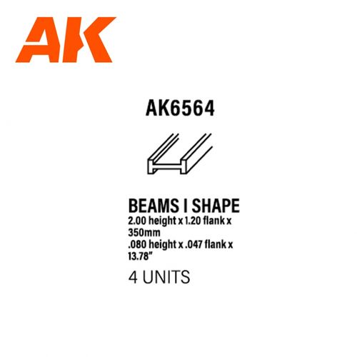 BEAMS I SHAPE 2.0 x 1.2 x 350mm x 4units STYRENE