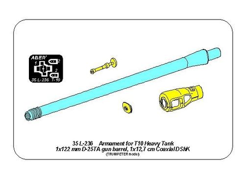 Armament for T10 Heavy Tank 1x122 mm D-25TA, 1x12,7 cm Coaxial DShK
