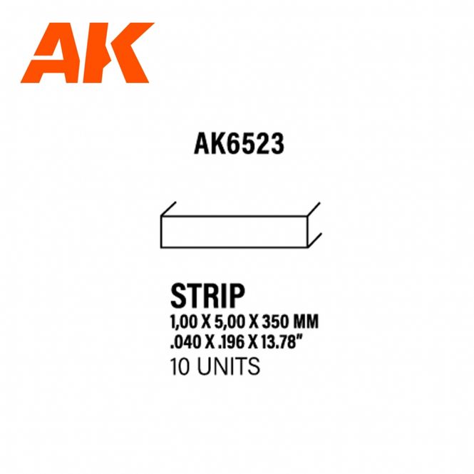 Main Image Strips 1.00 x 5.00 x 350mm - STYRENE STRIP