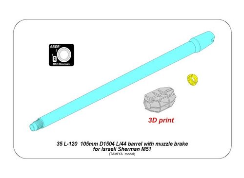 105mm D1504 L/44 barrel with muzzle brake for Sherman M51