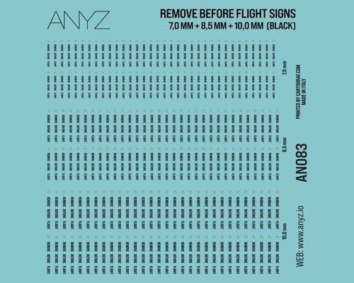 ANYZ Remove before flight signs 7,0 mm + 8,5 mm + 10,0 mm (BLACK)