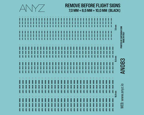ANYZ Remove before flight signs 7,0 mm + 8,5 mm + 10,0 mm (BLACK)