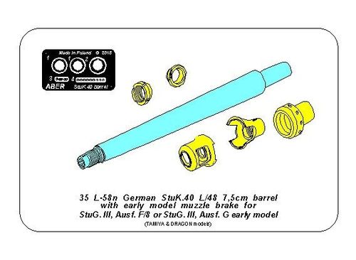 German StuK.40 L/48 7,5cm barrel with early model muzzle brake for StuG.III Ausf.F/8 and StuG.III Ausf.G early