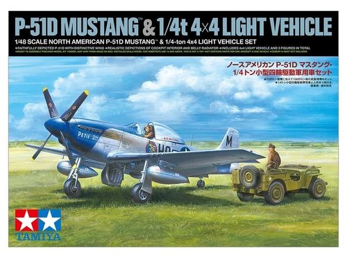 Tamiya 1:48 - North American P-51D Mustang & 1/4-ton 4x4 Light Vehicle Set (25205)
