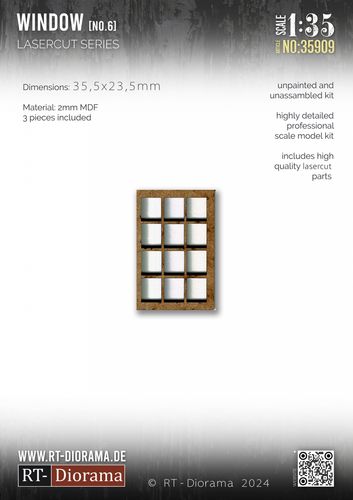 RT-Diorama 1:35 - 35909 Lasercut Georgian Bar Window No.6 (3 pcs)