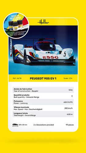 Heller 1:24 - Peugeot 905 EV 1 - Starter Set 56718 