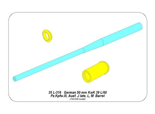 Germ.50mm KwK39L/60 Barrel Pz.Kpfw.IIIAusfJ, L,M.